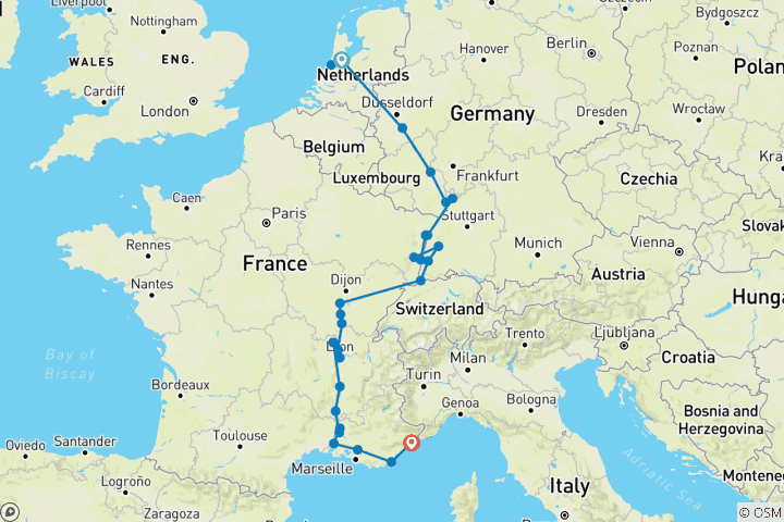 Kaart van Rijn & Rhône ontdekt met 2 nachten in Franse Rivièra voor wijnliefhebbers (Southbound) 2026