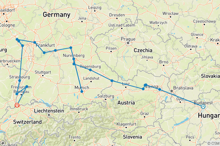 Carte du circuit L'Europe enchantée pour les amateurs de bière avec 2 nuits à Budapest (vers l'ouest) 2026