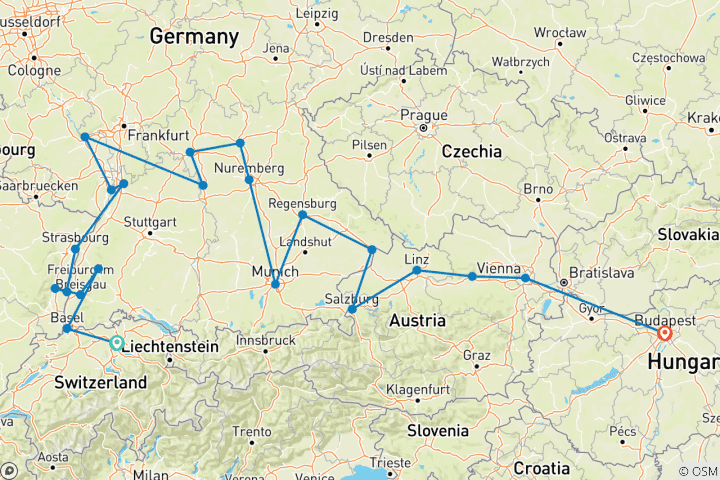 Map of Christmastime from Basel to Budapest 2026