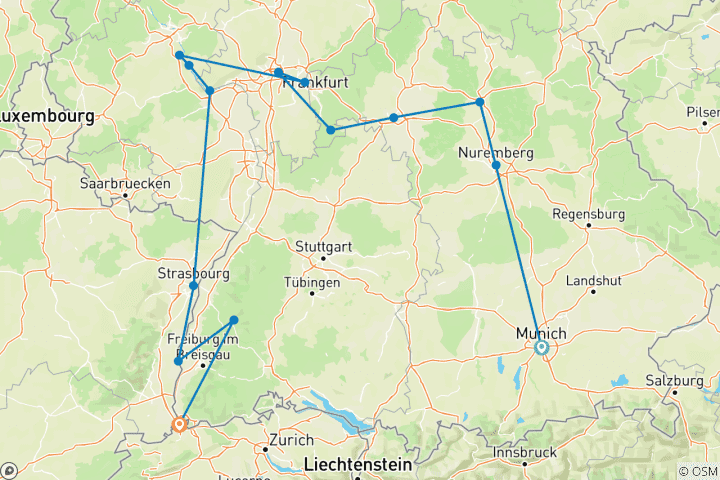 Carte du circuit La grandeur de l'Allemagne avec 2 nuits à Munich pour les amateurs de bière (vers l'ouest) 2026