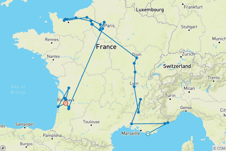 Carte du circuit La France, sans bouchon : Le Rhône, la Seine et Bordeaux avec 2 nuits sur la Côte d'Azur 2026