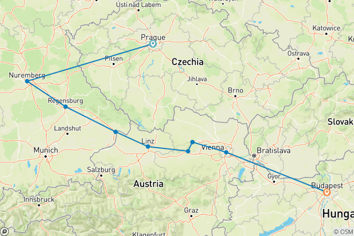 Map of The Legendary Danube with 2 Nights in Prague 2026