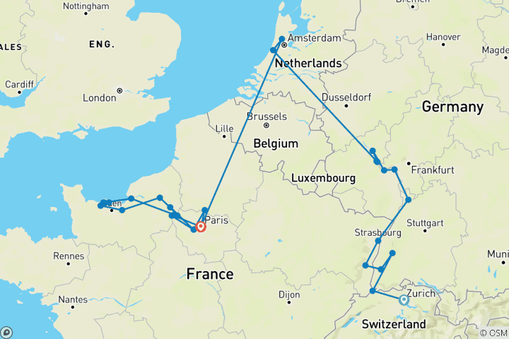 Carte du circuit Fleuves intemporels d'Europe : le Rhin et la Seine 2026