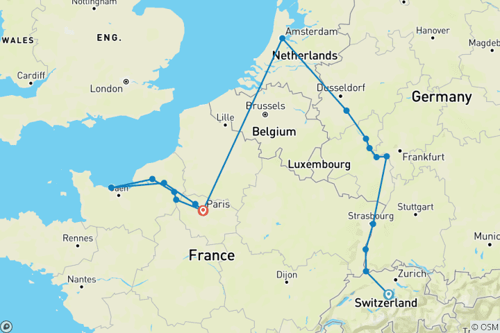 Kaart van Tijdloze rivieren van Europa: de Rijn en de Seine met 2 overnachtingen in Luzern 2026