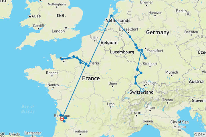 Kaart van Wijngaarden, kastelen & Bordeaux met 2 overnachtingen in Luzern 2026