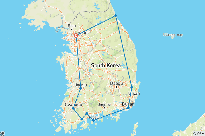 Kaart van Spectaculair Zuid-Korea 5 sterren - 12 dagen