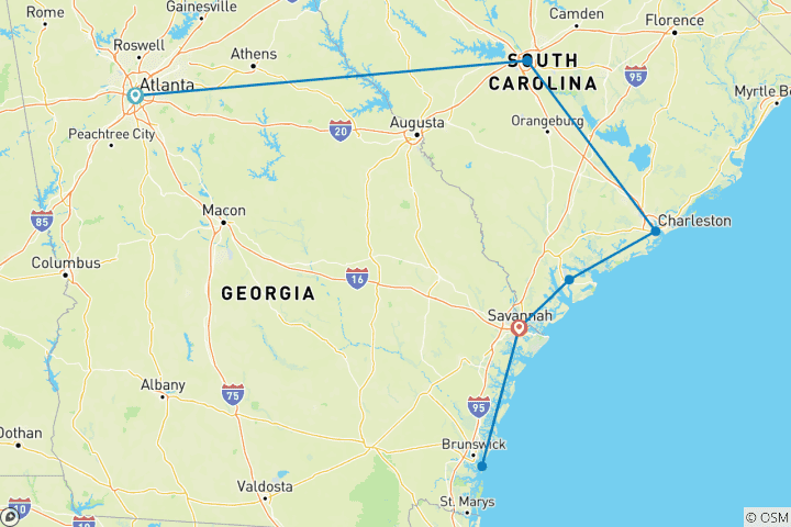 Map of Southern Charms (from Atlanta to Savannah)