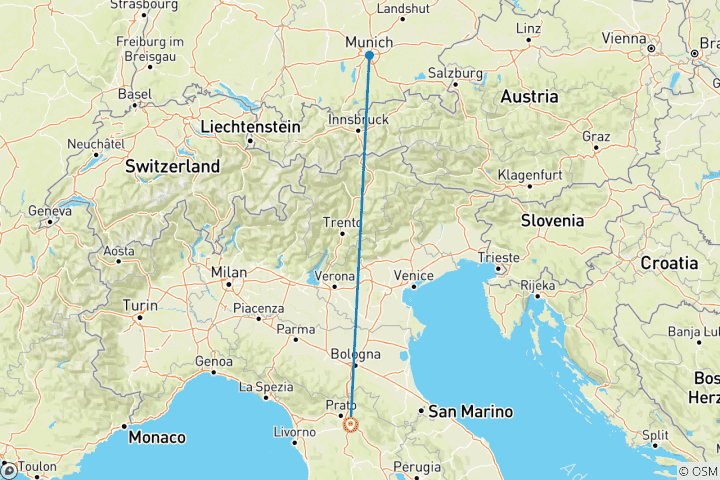 Carte du circuit De Florence à Munich pour l'Oktoberfest - Week-end court