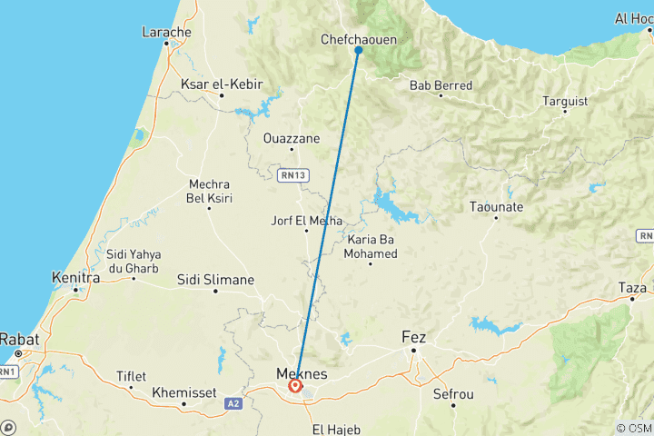 Mapa de Circuito de un día de Meknes a Chefchaouen (Privado)