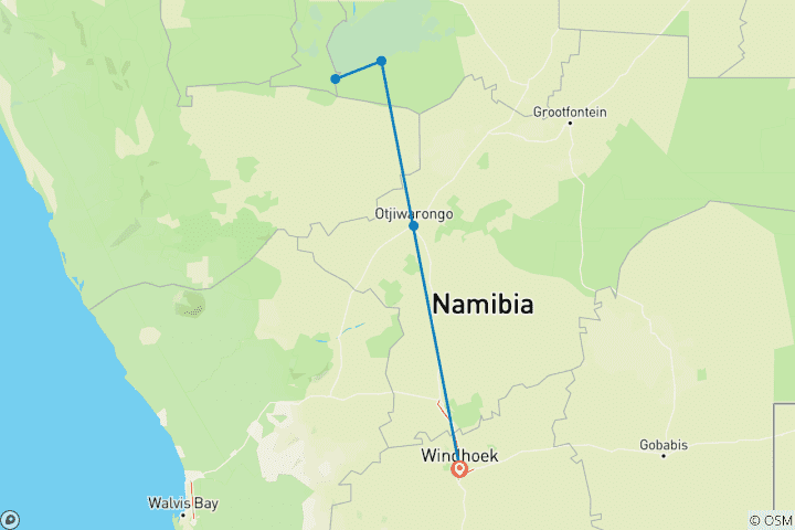 Carte du circuit Safari privé à Etosha (4 jours)