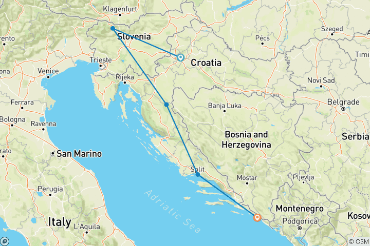 Carte du circuit SOLEIL DALMATE AVEC LA SLOVÉNIE, DE ZAGREB À DUBROVNIK