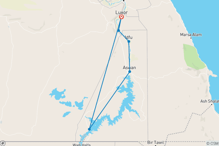 Carte du circuit 8 jours - Croisière sur le Nil de Louxor à Louxor