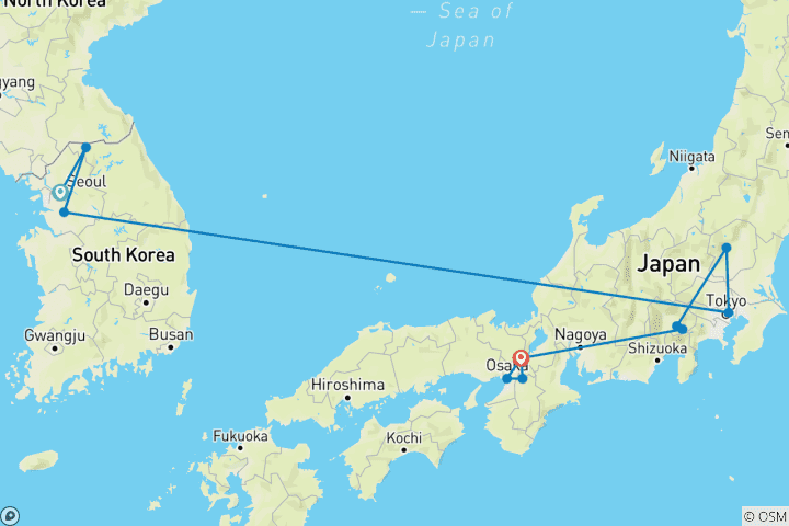 Mapa de Lo Mejor de Corea del Sur y Japón en 14 Días