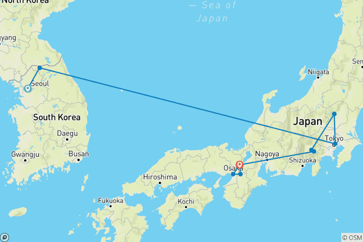 Mapa de Lo mejor de Corea del Sur y Japón en 13 días