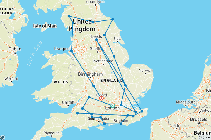 Map of English Odyssey - 14 Days/13 Nights