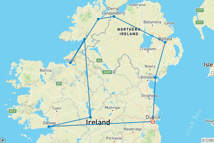 Mapa de Evergreen Irlanda del norte - 7 días / 6 noches