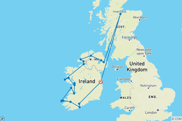 Carte du circuit Joyaux de l'Irlande - 14 jours/13 nuits