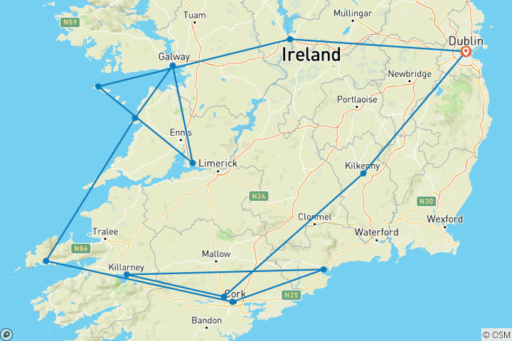 Mapa de La ruta de los Pubs Irlandeses - 8 días /7 noches (13 destinations)