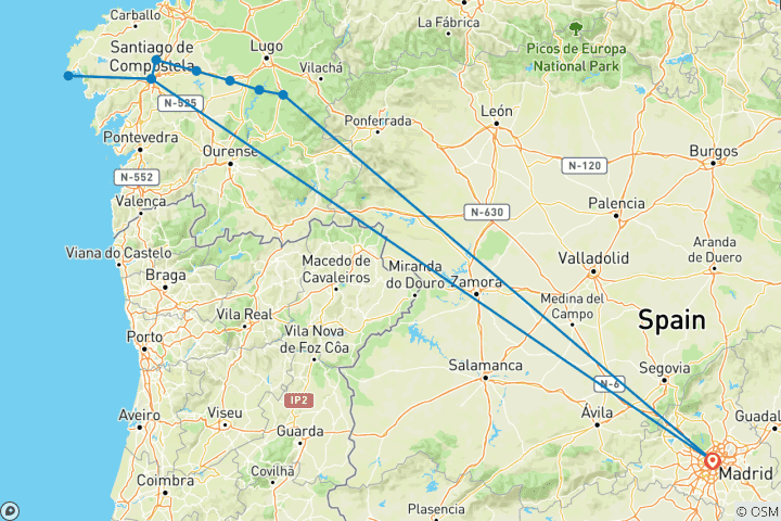 Carte du circuit Expérience du Camino de Santiago