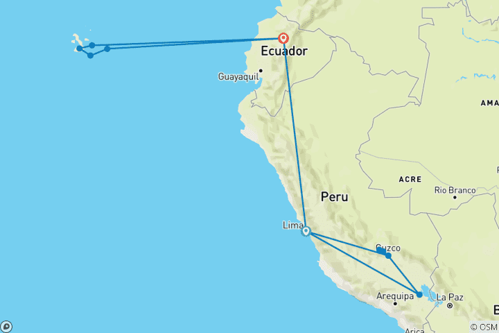 Map of Best of Peru & Galapagos (including Ollantaytambo)