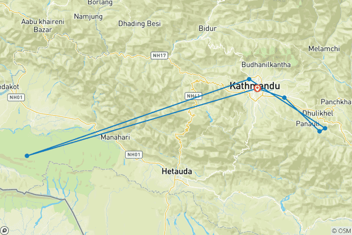 Map of Nepal Adventure (7 destinations)