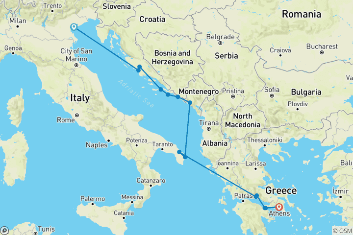 Carte du circuit Les joyaux de l'Adriatique - Venise → Athènes (2025)