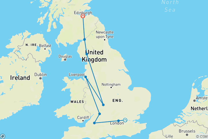 Carte du circuit Le goût de la Grande-Bretagne - 7 jours/6 nuits