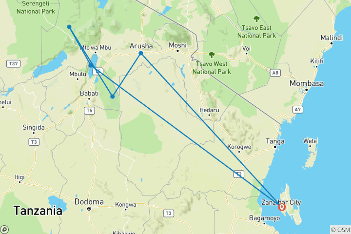 Carte du circuit Des vacances étonnantes à la plage avec une combinaison de safari