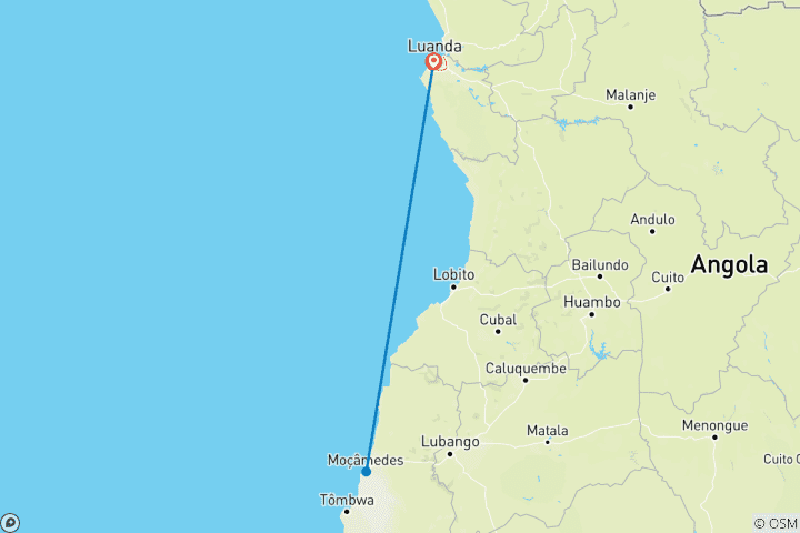Karte von Angolanisches : Eine Geschichte und Natur 8 Tage7 Nächte