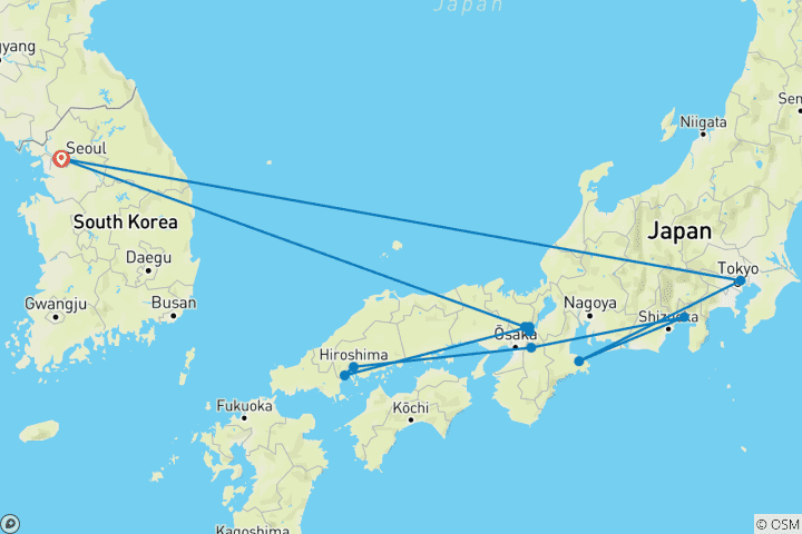 Map of Japan & South Korea: From Tokyo to Seoul  (Tokyo to Seoul)