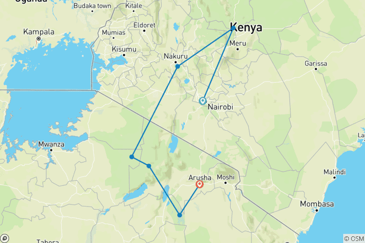 Karte von Ultimative Große Gnuwanderung: Kenia & Tansania Abenteuer