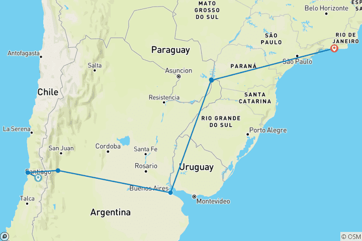 Map of Premium Chile, Argentina & Brazil (7 destinations)