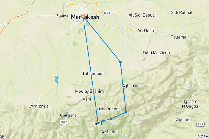 Map of Imlil Trekking To Ourika In The Atlas Mountains 3 Days Private tour