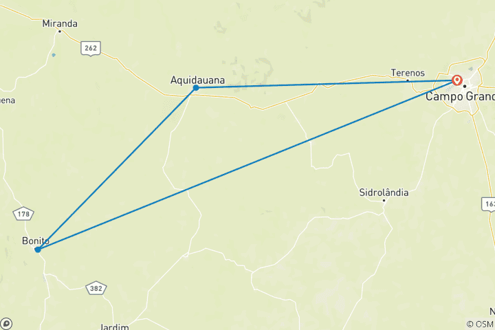 Carte du circuit Sud du Pantanal et Bonito