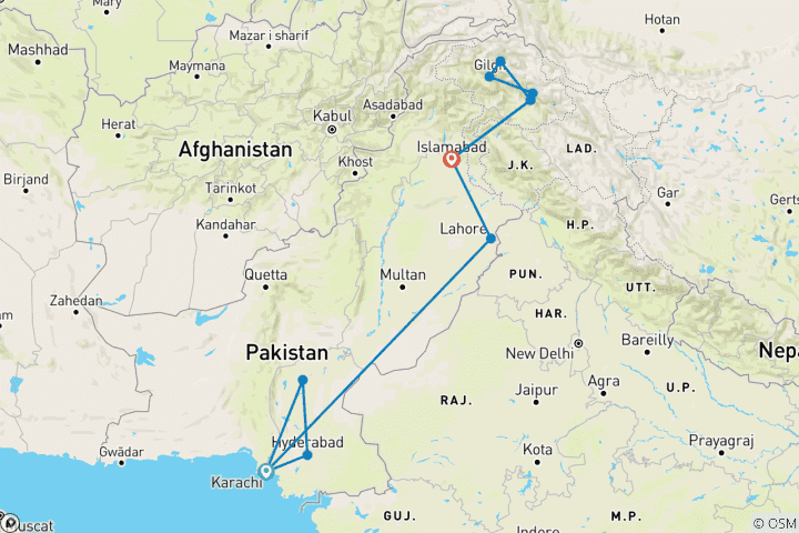 Kaart van Premium rondreis door Pakistan - Hoogtepunten