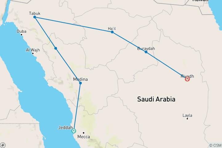 Karte von Saudi-Arabien - Selbstfahrer-Reise mit 4x4-Mietwagen - 14 Tage