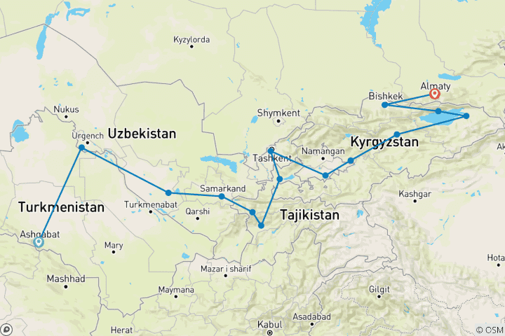 Karte von Große Zentralasien-Kombi - Geführte Privatreise