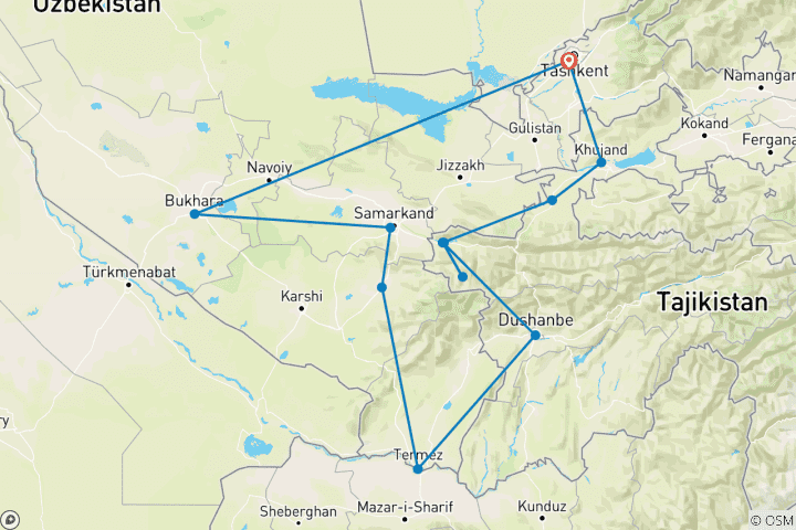 Karte von Rundreise Usbekistan - Tadschikistan - Geführte Privatreise