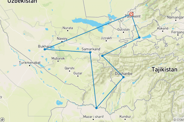 Map of Round Trip Uzbekistan - Tajikistan - Guided Private Tour