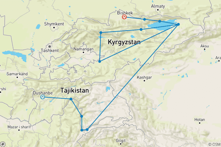 Kaart van Tadzjikistan - Kirgizië: Pamir Highway - Privérondleiding met gids