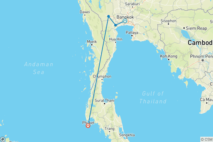 Carte du circuit 7 jours Bangkok & Phuket Honeymoon Tour (guide privé et chauffeur）)