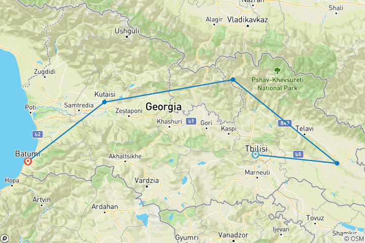 Karte von Georgien - Vom Großen Kaukasus ans Schwarze Meer - Geführte Privatreise