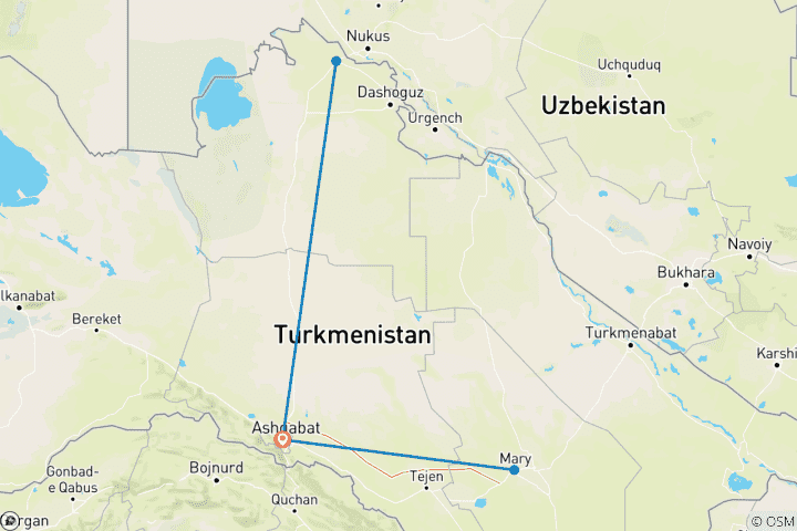 Kaart van Turkmenistan: Woestijnen en culturele plaatsen van de Zijderoute - privérondleiding met gids