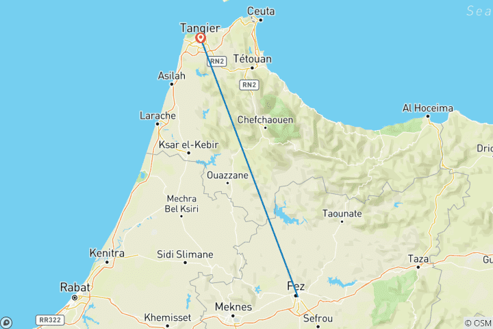 Map of Transfer from Fez to Tanger Airport or city(Private)