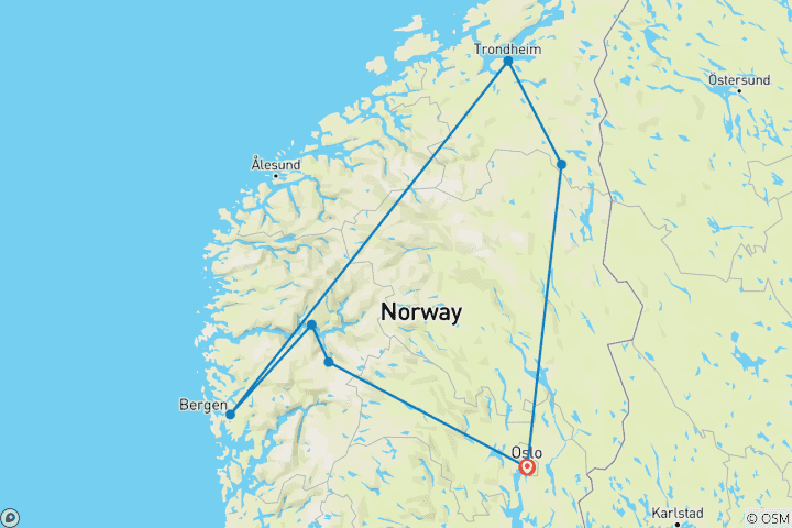 Karte von 8 Tage Norwegische Fjorde mit Havila Kreuzfahrt