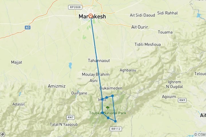 Map of Mountain Toubkal 8 days Trek