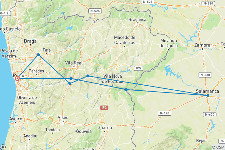 Map of From Portugal to Spain: Porto, the Douro Valley (Portugal) and Salamanca (Spain) (port-to-port cruise) - VASCO DE GAMA