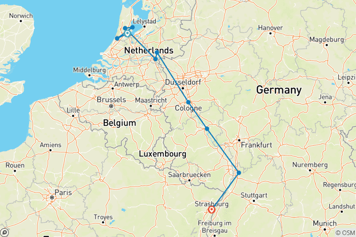 Map of Holland and the romantic Rhine valley (port-to-port cruise) - MODIGLIANI