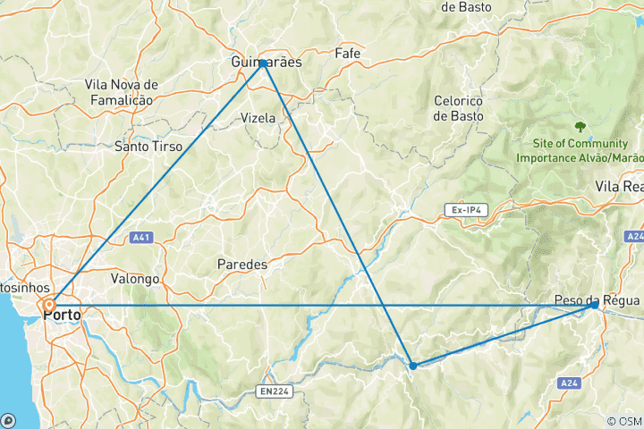 Map of Porto and the Douro Valley (port-to-port cruise) - MIGUEL TORGA (5 destinations)