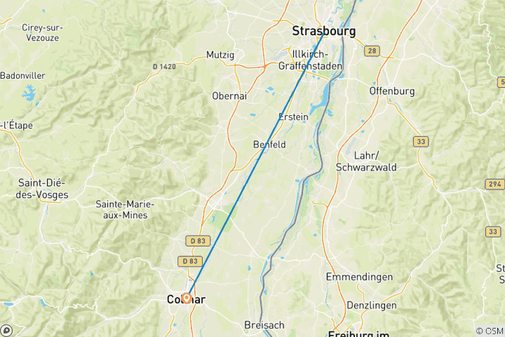 Map of Christmas markets in Alsace (port-to-port) - MODIGLIANI (from Strasbourg to Colmar)